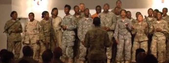 Chaplain LtCol Warren Matties and Gospel Choir in Enduring Faith Chapel at Bagram Air Field