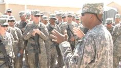 Colonel Pedro Almeida speaks to his Soldiers at Bagram Air Field in Afghanistan