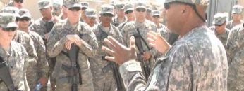 Colonel Pedro Almeida speaks to his Soldiers at Bagram Air Field in Afghanistan