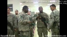 Commander COL John Paul Digiambattista gives Awards to FT Carson Alpha Battery 3-29 soldiers in Iraq