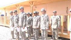 SSGT Pouliot, LtCol Stiller, Col. Almeida, CSM Patton Awards Presentation in Bagram Air Field