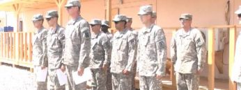 SSGT Pouliot, LtCol Stiller, Col. Almeida, CSM Patton Awards Presentation in Bagram Air Field