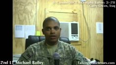 Watch 2LT Michael Bailey with Ft Carsons 3BCT 4ID Alpha Battery 3-29 in Iraq