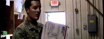 Watch 2LT Smith and MSGT Sayama Turner in Mail Center picking up Care Packages