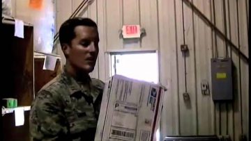 Watch 2LT Smith and MSGT Sayama Turner in Mail Center picking up Care Packages
